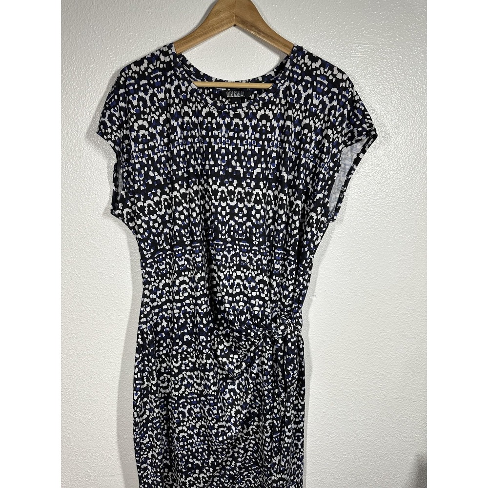 Original Nicole Miller Dress Womens XL Black Blue Abstract Print Knot Cap Sleeve
